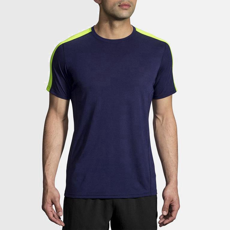 Brooks Men's Distance Short Sleeve Running Shirt Singapore - Blue (26034-XLVP)